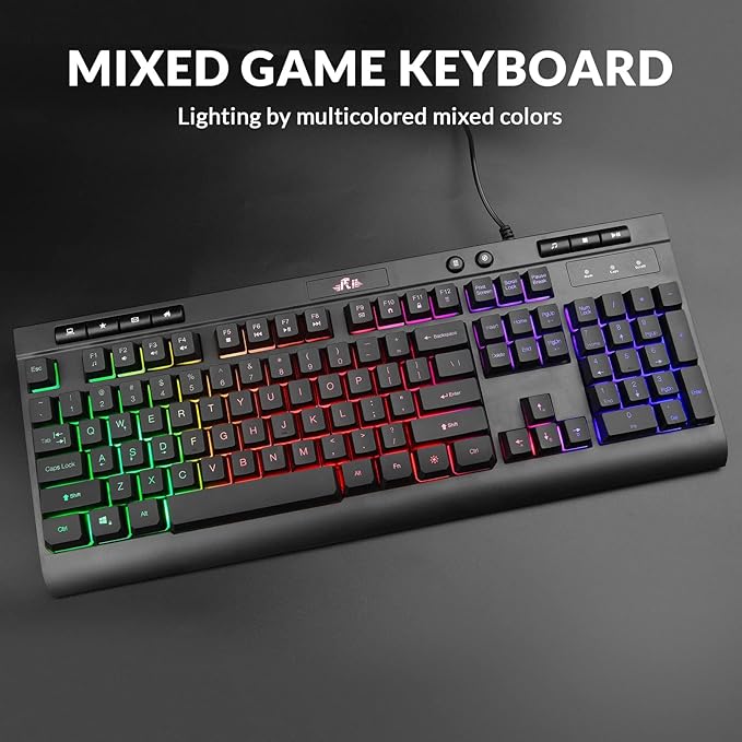 Rii Wired Gaming Keyboard and Mouse Combo,Mechanical Feel Full Size LED Keyboard,RGB 2400 DPI Mice, for Gaming or Working/Office(RK900 Pro)