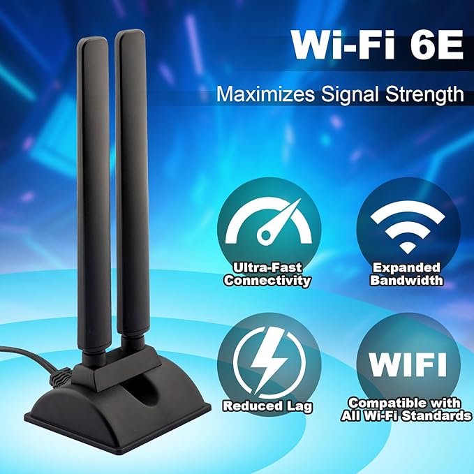 WiFi 6 6E Tri-Band 6GHz 5GHz 2.4GHz Magnetic Base External Replacement WiFi Antenna for PC Desktop Computer Asus Rog Strix Gigabyte Aorus Gaming WiFi Motherboard Card, Kaunosta