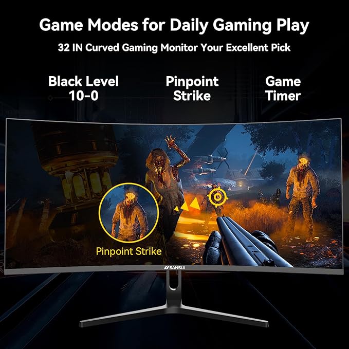 SANSUI 32 Inch Curved 240Hz Gaming Monitor High Refresh Rate, FHD 1080P Gaming PC Monitor HDMI DP1.4, Curved 1500R, 1Ms MPRT, HDR,Metal Stand,VESA Compatible(DP Cable Incl.)