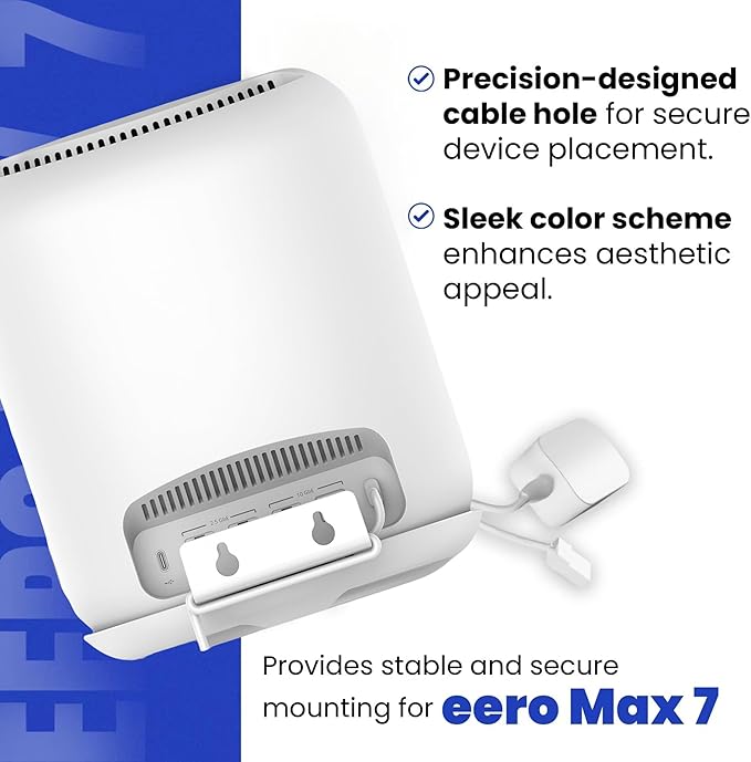 Wall Bracket for Eero Max 7 Aluminum Alloy Max 7 Wall Mount Sturdy and Durable Space Saving Wall Mount Holder Compatible with Max 7 Mesh WiFi Router (White-3Pack)