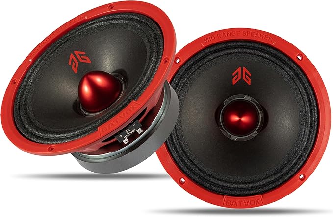 MX80E2 Midrange Loudspeaker 8" Red Bullet, 640W Max, 4 Ohms, Premium Quality Audio Door Speakers for Car or Truck Stereo Sound System, Red (2 Speaker)