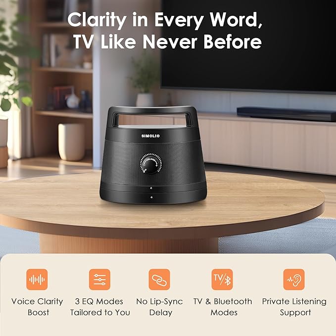 SIMOLIO 621D Plus Wireless Speakers for TV for Seniors - Bluetooth TV Speakers for Hard of Hearing, Elderly, 3 EQ Modes, Dialog Enhancer, Portable Speaker for TVs, 164ft Range, Bluetooth Connectivity