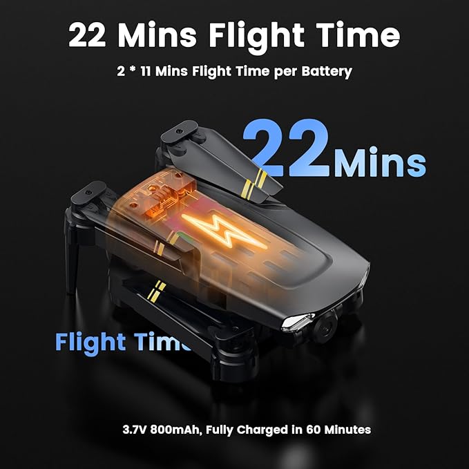 Drone with Camera for Kids Adults, WF11 1080P HD Mini Drones with FPV Transmission Foldable RC Quadcopters for Beginners, One-Key Start, Headless Mode, 360° Flip, 22 Mins Flight Time