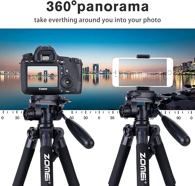 Camera Tripod 55-inch Q111 with Phone Holder,Cell Phone Tripod Stand Protable Lightweight for Canon Nikon Sony DSLR Projector Webcam Spotting Scopes Gopro and Smartphones Live(Black)