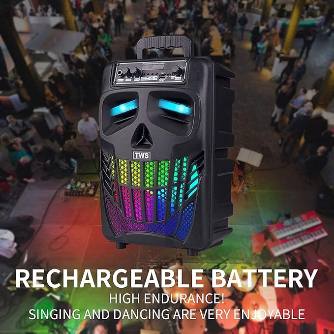 Portable Bluetooth Speaker with Subwoofer Wireless Speakers Outdoor/Indoor Big Support Remote Control FM Radio TF Card LED Lights MP3 Player Party for Home Camping iPhone Computer PC (B-S08)