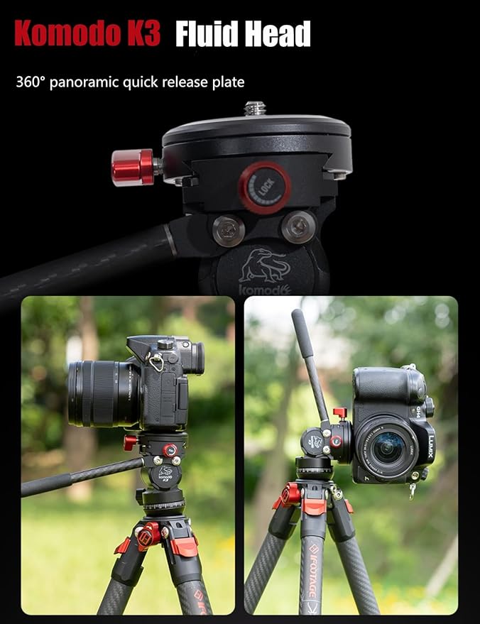 IFOOTAGE Gazelle TA3B+Komodo K3 Aluminum Camera Tripod with Fluid Head,Portable Travel Tripod,for Professional Photography, Content Creation, Vlogging and Video Production