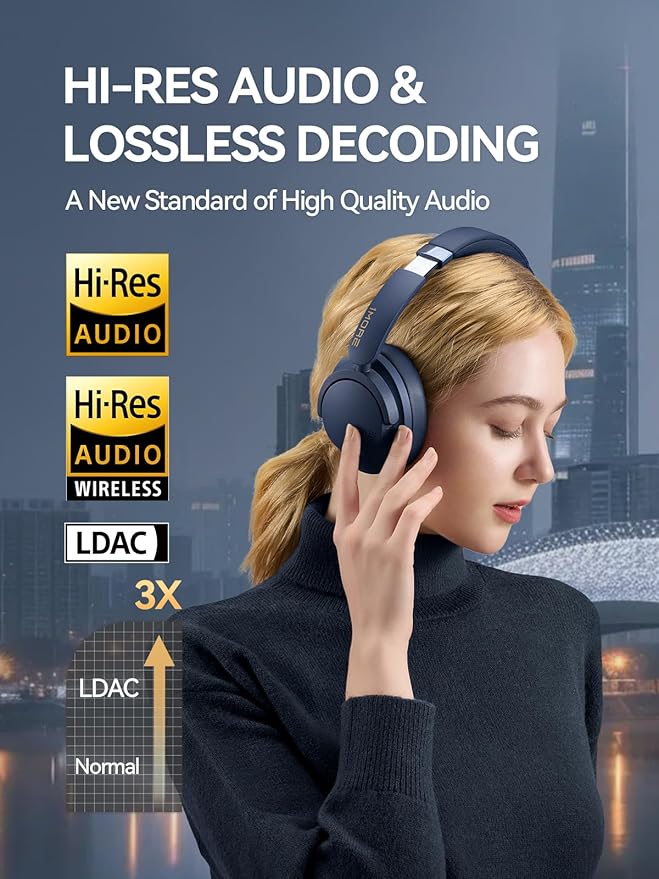 1MORE SonoFlow Pro HQ51 Wireless Over-Ear Headphones, Reduce Noise by Up to 45dB, Hi-Res Audio, 100H Playtime, App Control, Bluetooth 5.4, AI Clear Calls, Ultra-Light Comfort for Travel Office, Blue