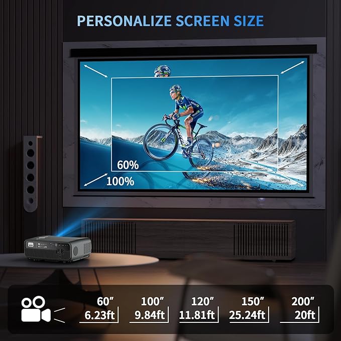 1250 ANSI Smart 4K Daytime Projector with WiFi Bluetooth 2 HDMI ARC Apps Auto Focus Zoom Ceiling Proyector Audio Out for Daylight Home Theater Laptop Phone PC TV Movie Gaming Presentation Living Room