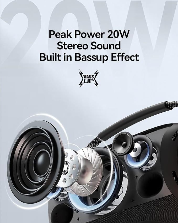 Portable Bluetooth Speaker with Light, Waterproof Karaoke Machine for Adults & Kids, Loud Sound and Deep Bass, Up to 8H Playtime, Support Bluetooth/AUX/USB for Home, Party, Outdoor and Travel