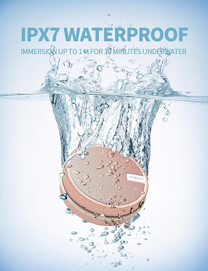INSMY C12 IPX7 Waterproof Shower Bluetooth Speaker, Portable Small Speaker, Speakers Bluetooth Wireless Loud Clear Sound Support TF Card Suction Cup for Outdoor Kayak Canoe Beach Gift (Cashmere Pink)