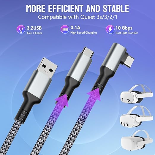 Link Cable 16FT for Meta Quest 3S, Quest 3, Oculus Quest 2/Pro Accessories/PC and Steam VR, Charging Cable While Playing All Day, with USB C Sufficient Power Charger for VR Headset