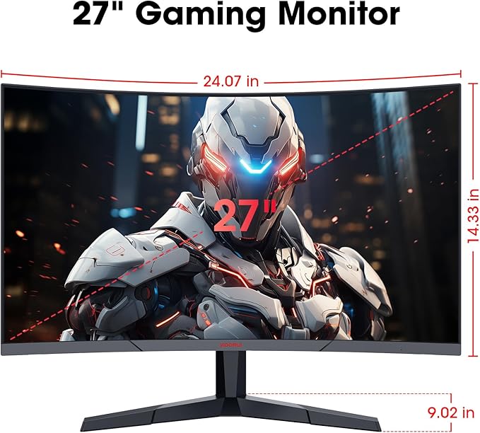 KOORUI Curved 27 Inch Gaming Monitor, Full HD 1080p R1500 180Hz VA Computer Monitor, 99% sRGB, Built-in Adaptive Sync, 1 x Display Port 1.2 & 2 x HDMI 2.0, Eye Care, VESA Compatible, Black 27E6CA