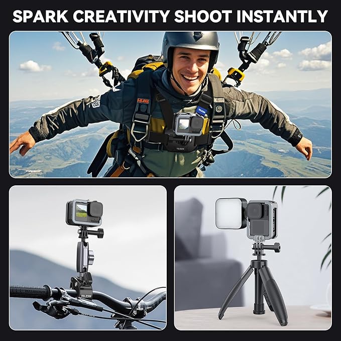 TELESIN Aluminum Case Metal Camera Cage for Go Pro 13 12 11 10 9, Protective Frame Housing with ND/CPL Lens Filter Compatibility, Protective Cage with 2 Cold Shoe Mount for Camera Accessories