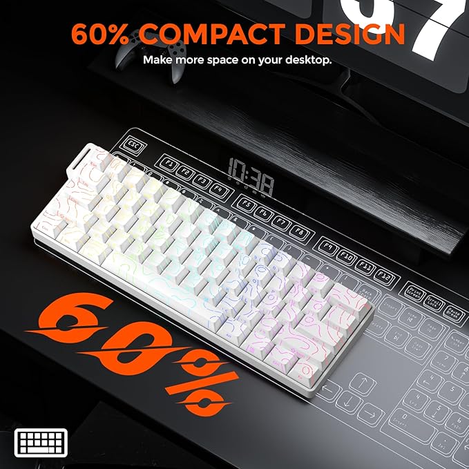 DAREU COOL60 60% Hall Effect Gaming Keyboard with Magnetic Switch, SOCD, 0.01mm Actuation Adjustable Rapid Trigger,8000 Hz Polling, Topographic PBT Keycaps, Hot-swap, RGB Backlit