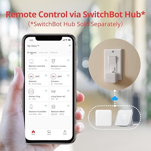 SwitchBot Smart Switch Button Pusher (White)-Bluetooth Fingerbot for Rocker Switch/One-Way Button, Automatic Light Switch, Timer and APP Control, Works with Alexa & WiFi When Paired with SwitchBot Hub