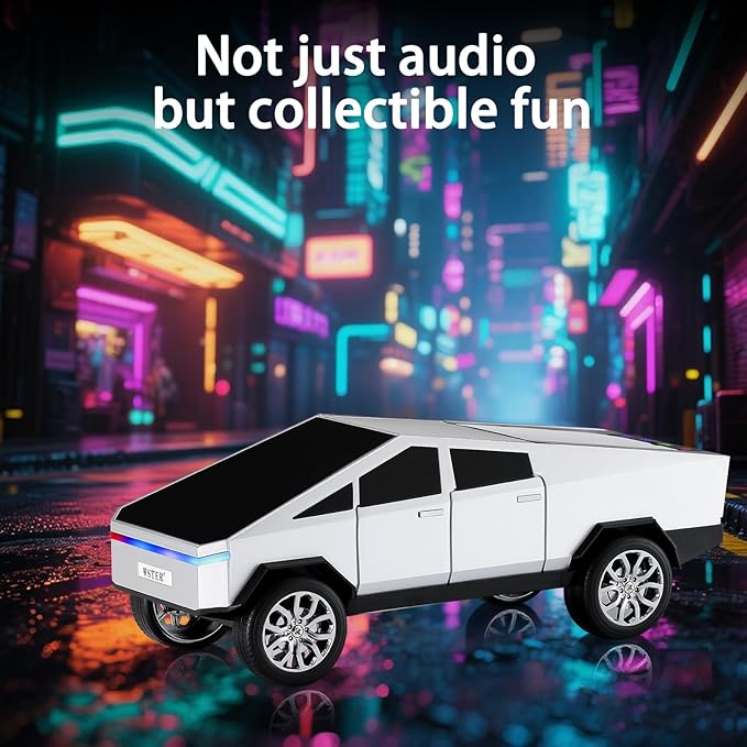 WS-580 Bluetooth Pickup Truck Replica Portable Speaker,with Display Screen,HD Sound, TWS Pairing, FM Radio,Built-in Microphone Hands-Free Calling, LED Party Light,Surprise Gift for Car Lovers(Silver)