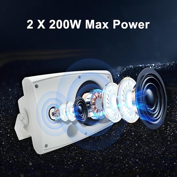 6.5 Inch 400W Outdoor Speakers Wired Waterproof Passive with Powerful Bass, Wall Mount Speakers for Patio Garden Poolside Home(Pair,White)