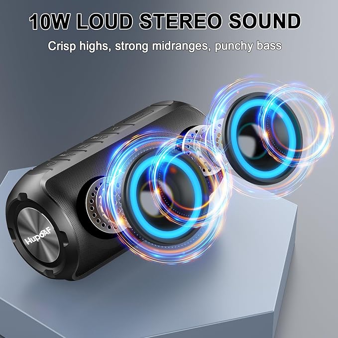 Bluetooth Speaker with 6D Loud Sound, 2025 New Portable Wireless Speaker, IPX7 Waterproof, RGB Lights, BT5.3, 12H Playtime, for Home/Party/Outdoor/Beach, Stocking Stuffers, White Elephant Gifts