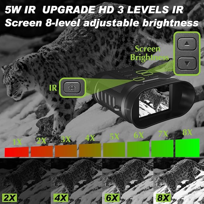 Night Vision Goggles - 4K HD Upgraded 850nm IR Night Vision Binoculars - 8X Digital Zoom, Rechargeable Night Vision Device with Camera Built in, Save Photos and Videos, Flashlight for Camping Hunting