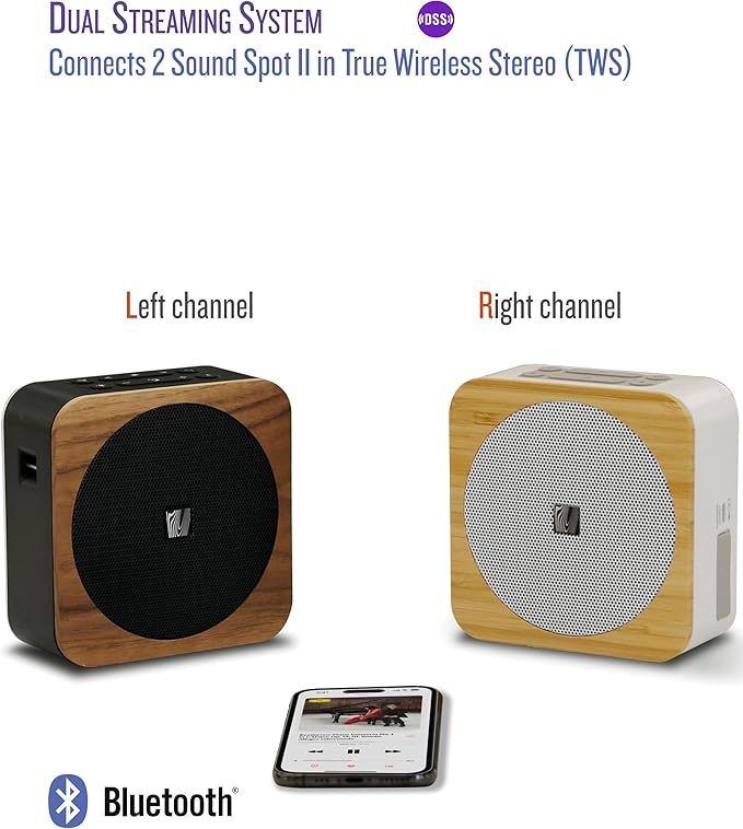 Sound Spot II SFQ-18: Portable Bluetooth Speaker with Powerful Bass, Nature Sounds, Ambient Light, and Speakerphone (Black)