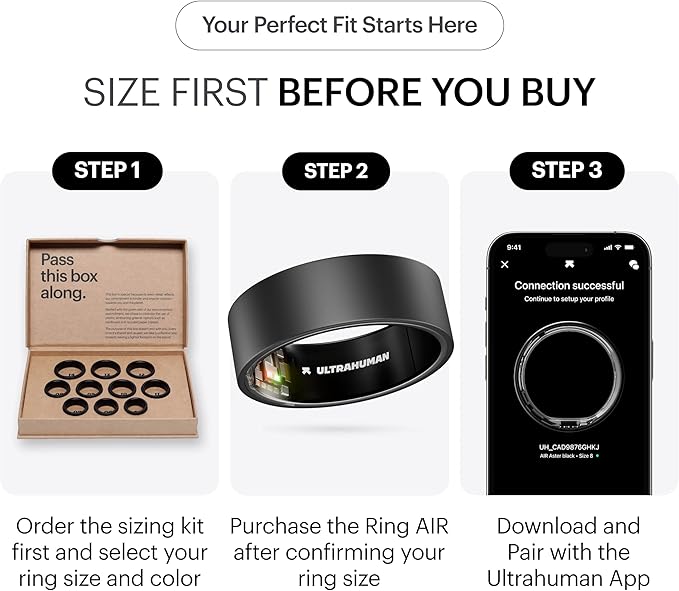 ULTRAHUMAN Ring AIR - Sleep & Fitness Tracker, FSA-Approved Wearable, Smart Ring for Women & Men, No App Fee for Standard Features (Size 9)