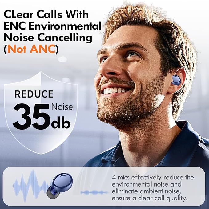 Lanteso True Wireless Bluetooth 5.3 Earbuds, 48H Playtime,Light Weight Headphones in Ear Buds Built in Mic Headset Premium Sound with Deep Bass,Clear Calls Earphones for Sports Workou Blue