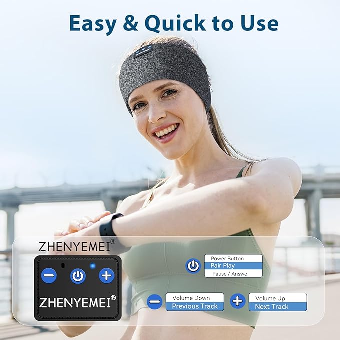 Sleep Headphones Wireless Bluetooth 5.4 Headband, Sports Earphones Sleep Earbuds with HD Stereo Speaker Microphone for Workout Jogging Yoga Insomnia Air Travel Meditation Unique Gifts Gray