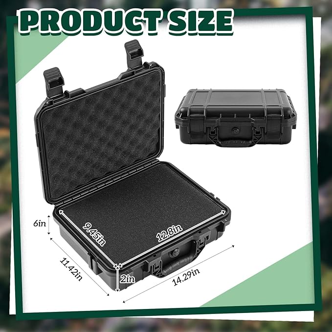 14.3 x 11.4 x 4.5 Inch Waterproof Hard Case with DIY Customizable Foam Insert Portable Protective Case with Knife for Camera Drones Equipments Tools Test Instruments (Black)