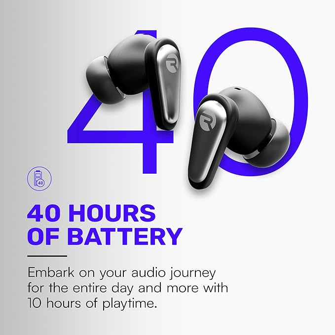 Raycon Pro Earbuds Wireless Bluetooth with Hybrid Active Noise Cancellation, Awareness Mode, 40-Hour Battery, 6 Microphones, IPX5 Water Resistance, Comfortable Ergonomic Fit, Bluetooth 5.3 (Black)