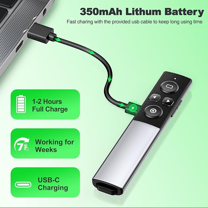 Presentation Clicker Wireless Presenter Remote for PowerPoint,USB Type C Wireless Presentation Clicker with Green Light for Mac, Computer, Laptop
