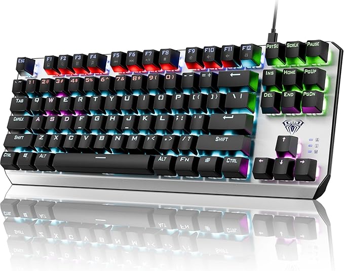 AULA Keyboard, TKL Mechanical Gaming Keyboard with RGB Backlit, All-Metal Panel, N-Key Anti-Ghosting USB-C Wired Keyboards Red Switches with Programmable Keys for MAC Xbox PC Gamer, 87 Keys