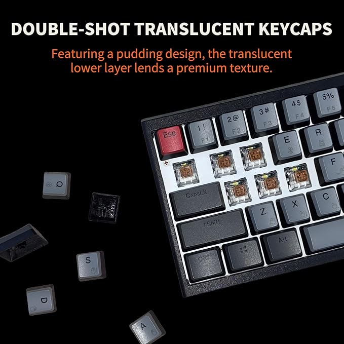 Hexgears X1 Pro Wireless Mechanica Keyboard, Hot-swappable Tactile Switch Gaming Keyboard Bluetooth/2.4G/USB-C 65% Mini Compact with Wrist Rest - Blakc/Gray