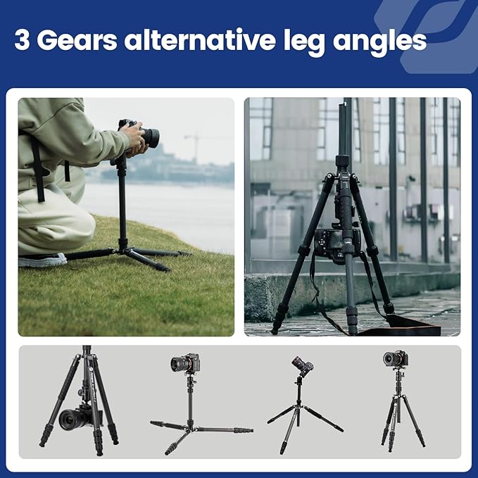 Fotopro 73" Carbon Fiber Tripod for Camera Compact Travel Tripod with Ball Head Detachable Monopod with Quick Release Plate and Camera Bag Load up to 22lbs/10KG X-Go Plus E2 Black