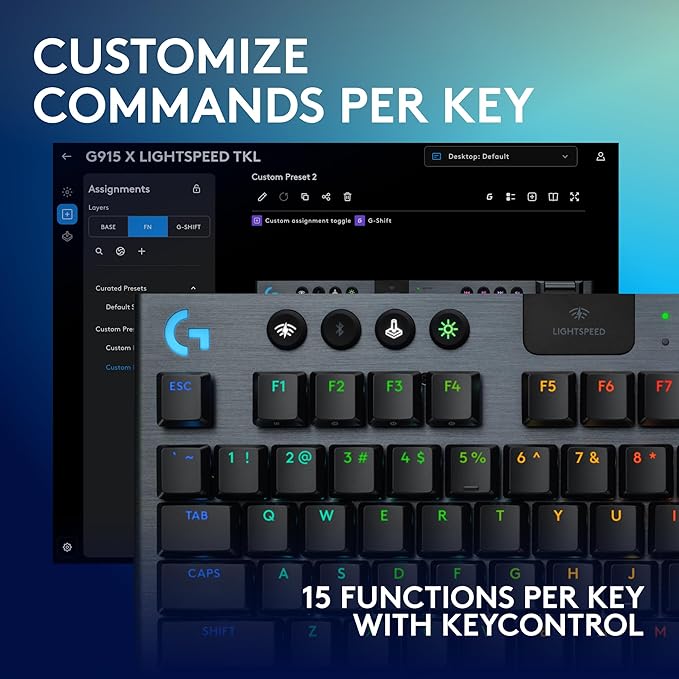 Logitech G915 X Lightspeed TKL Wireless Mechanical Gaming Keyboard, Double-Shot PBT Keycaps, Fully Programmable Keys, RGB Backlit Mac/PC Gaming Keyboards, Aluminum Finish, GL Tactile Switches, Black