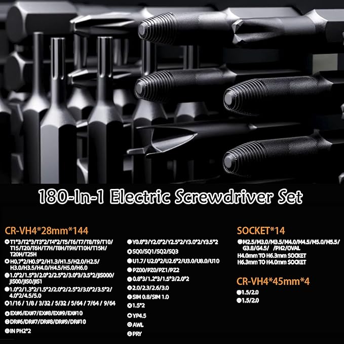 180 in 1 Electric Screwdriver Set, Power Screwdriver, Precision Screwdriver Set, 3 Torque Modes with 162 Magnetic Precision Bits, Screwdriver it for Phone Camera Computer Watch Laptop Drones