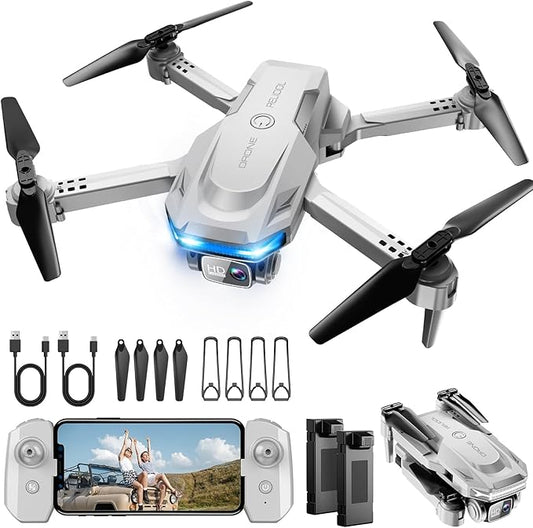 Drone with 1080P Camera - Foldable Remote Control Quadcopter with Voice Gesture Control, 3D Flip, One Key Start, Emergency Stop, 2 Batteries, Easier to use, Toy for Adults Beginners, Grey