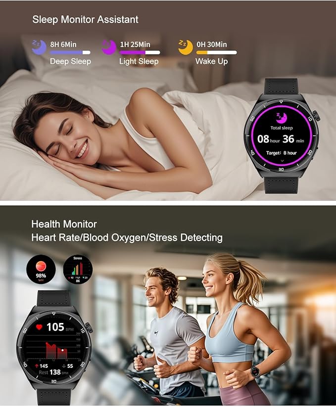 AMOLED Smart Watches for Men Women Fitness Tracker Watch Smartwatch for Android Phones/iPhone Compatible 1.43" HD Mens Watch with SOS ChatGpt AI Voice Heart Rate Sleep Female Cycle IP68 Waterproof