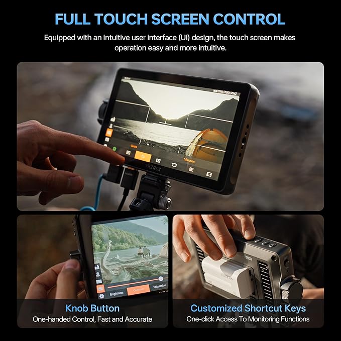 VILTROX DC-A1 2800 Nit Camera Monitor, 7 inch HD 1920x1080 IPS Touch Screen Camera Field Monitor with 4K HDMI 2.0 in/Out, 3D LUT, Focus Peaking, Video Assist, HDR Full Waveform, F550 Battery