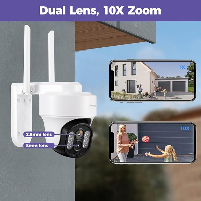 xmartO 16CH 12-Camera WiFi6 Security Camera System Wireless Outdoor/Indoor, 10CH 4K NVR with 4X 2K HD Dual Lens Cameras with Auto Tracking, 1TB HDD (Plug-in 24/7 Surveillance, Long Range WiFi)