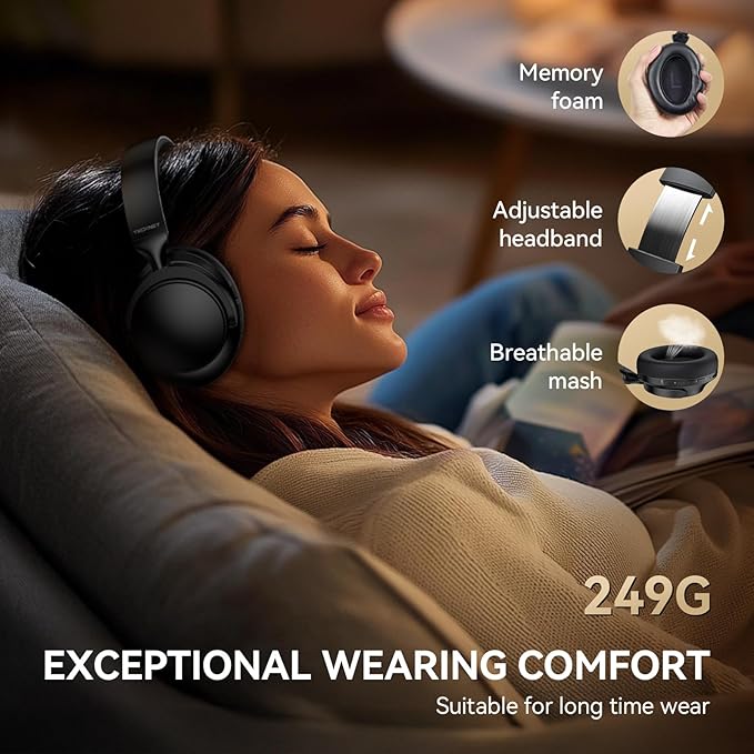 TECKNET Noise Cancelling Headphones Wireless & Wired, 70H Playtime Bluetooth Headphones Wireless Over Ear Built-in Mic, 3.5mm Cable Dual Connection Foldable Headset Comfort for Home Office Travel