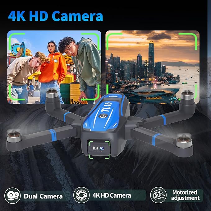 TL16 Mini Drone with 4K HD Camera, Brushless Motor Drones for Beginners with Headless Mode 360° Flip Gravity Control, Foldable Quadcopter for Adults, Blue
