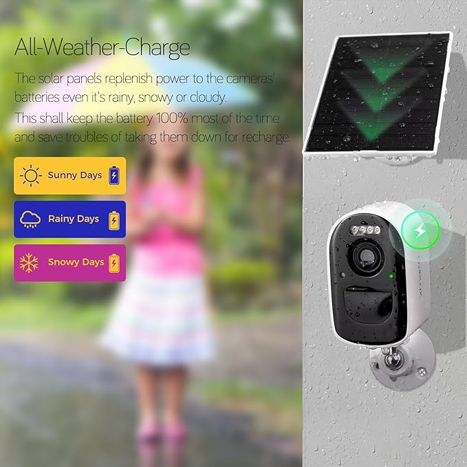 xmartO 4MP QHD WiFi6 Dual-Band Wireless Solar-Powered Indoor & Outdoor Home Security Camera System (Long Range WiFi, Free 64GB Loop Storage, No Monthly Fee, 2-CAM Kit)
