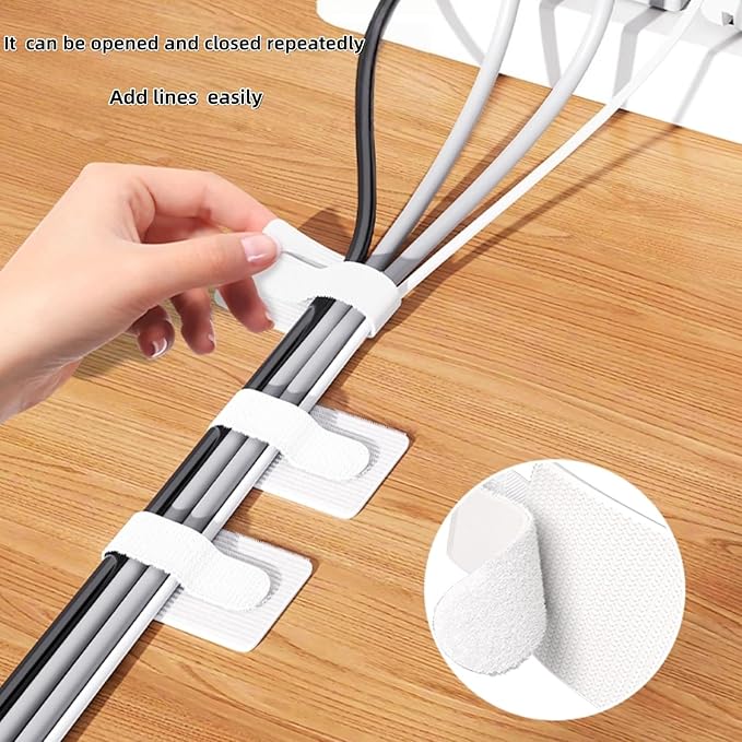 100 Pcs Hook and Loop Cable Straps,Self Adhesive Hook and Loop Cable Ties,Adjustable Cord Organizers for Desk,Reusable Wire Organizers for Cords,Cord Organizer (White)