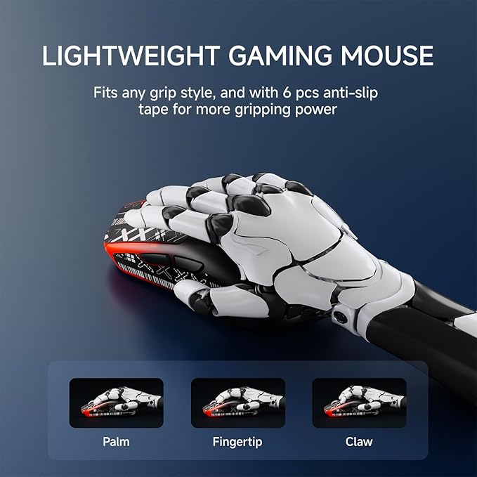 X23Pro Wireless Gaming Mouse, 2.4G/BT5.0/USB-C Esports Gaming Mouse, 800mAh Lightweight Mouse Gaming, 12000 DPI Wireless Mouse with 6 Programmable Buttons, for Laptop/PC/Mac, Black-red