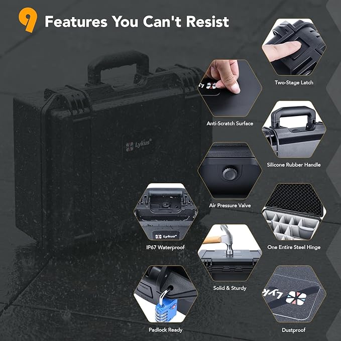 Lykus PVC2 Waterproof Hard Case with Padded Dividers for Cameras, Lenses, Small Stabilizers, Dual DJI Mavic/Air/Mini/Flip drones [CASE ONLY]