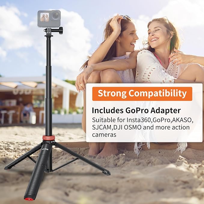 UURig Extendable Selfie Stick Tripod for GoPro Max Hero 10 9 8 7 6 5 4, DJI Osmo Action, Insta 360 One R and More Action Camera（50.7''）