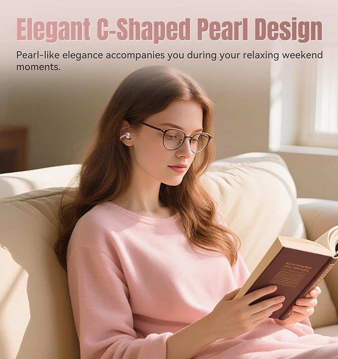 King Lucky Clip on Earbuds Open Ear Wireless Bluetooth 5.4 Headphones with Mic,50H Play,Noise Cancelling,Waterproof,Sports Ear Buds,Comfortable for Small Ears & Glasses Wearers,Workouts (Pink)