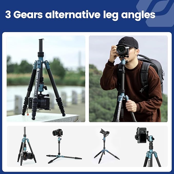 Fotopro 59" Carbon Fiber Travel Tripod Compact Camera Tripod with Ball Head Detachable Monopod with Quick Release Plate and Bag Load up to 8KG/17.63lbs X-GO E2 Blue