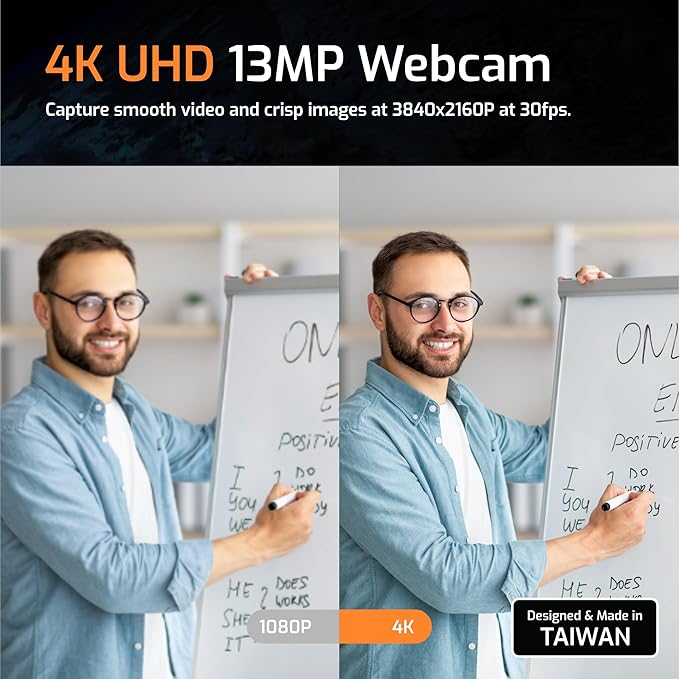 INSWAN INS-Flip 4 4K USB Portable Document Camera/Webcam/Visualiser—13MP Ultra HD, Foldable Design, Auto Focus, Mic, LED, Compatible with Mac OS, Windows, iPad, Chromebook for Distance Learning