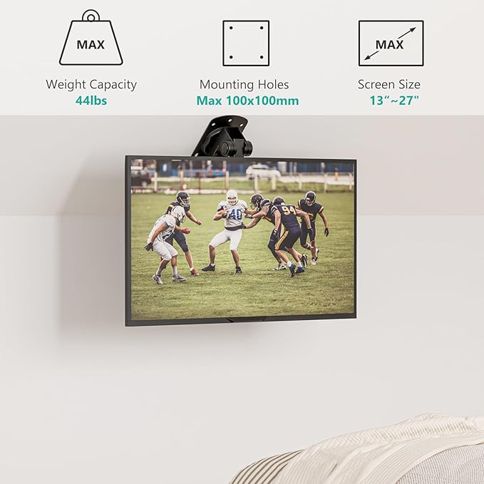 WALI Mount for Echo Show 21, Echo Show 15, Adjustable Ceiling Mount Saving Space, Echo Show 15 Under Cabinet Mount, Foldable Mounting Bracket for Echo Show 21, Holds up to 44lbs (FCM101), Black